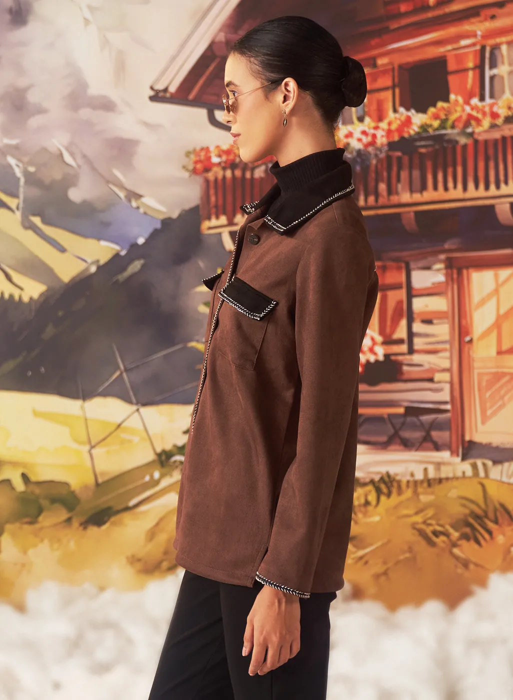 Mia Brown Monochrome Suede Shacket for Women