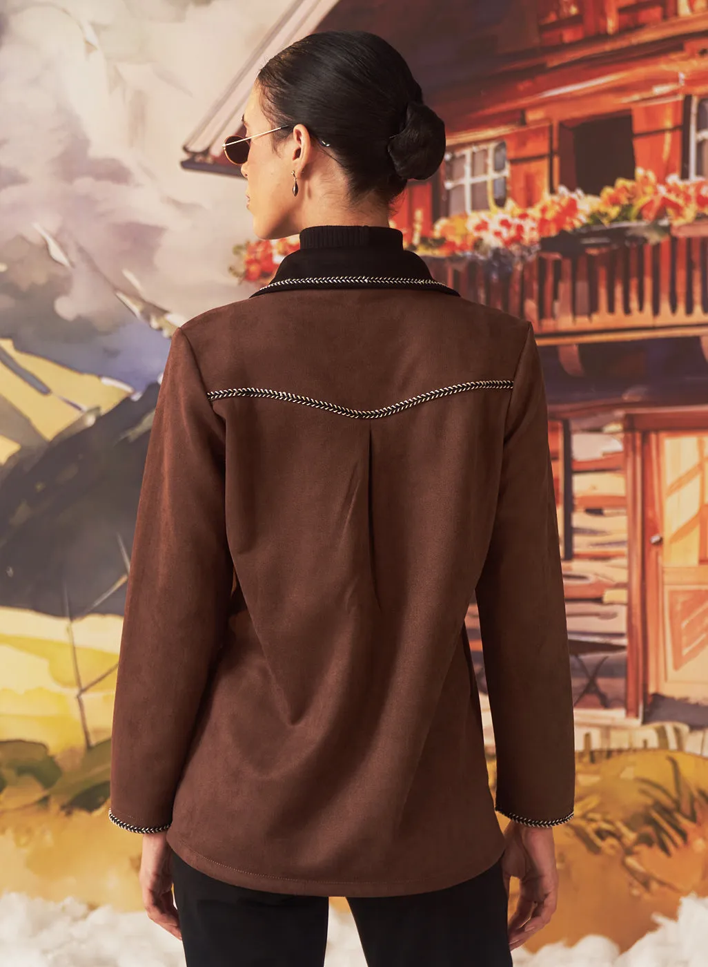Mia Brown Monochrome Suede Shacket for Women