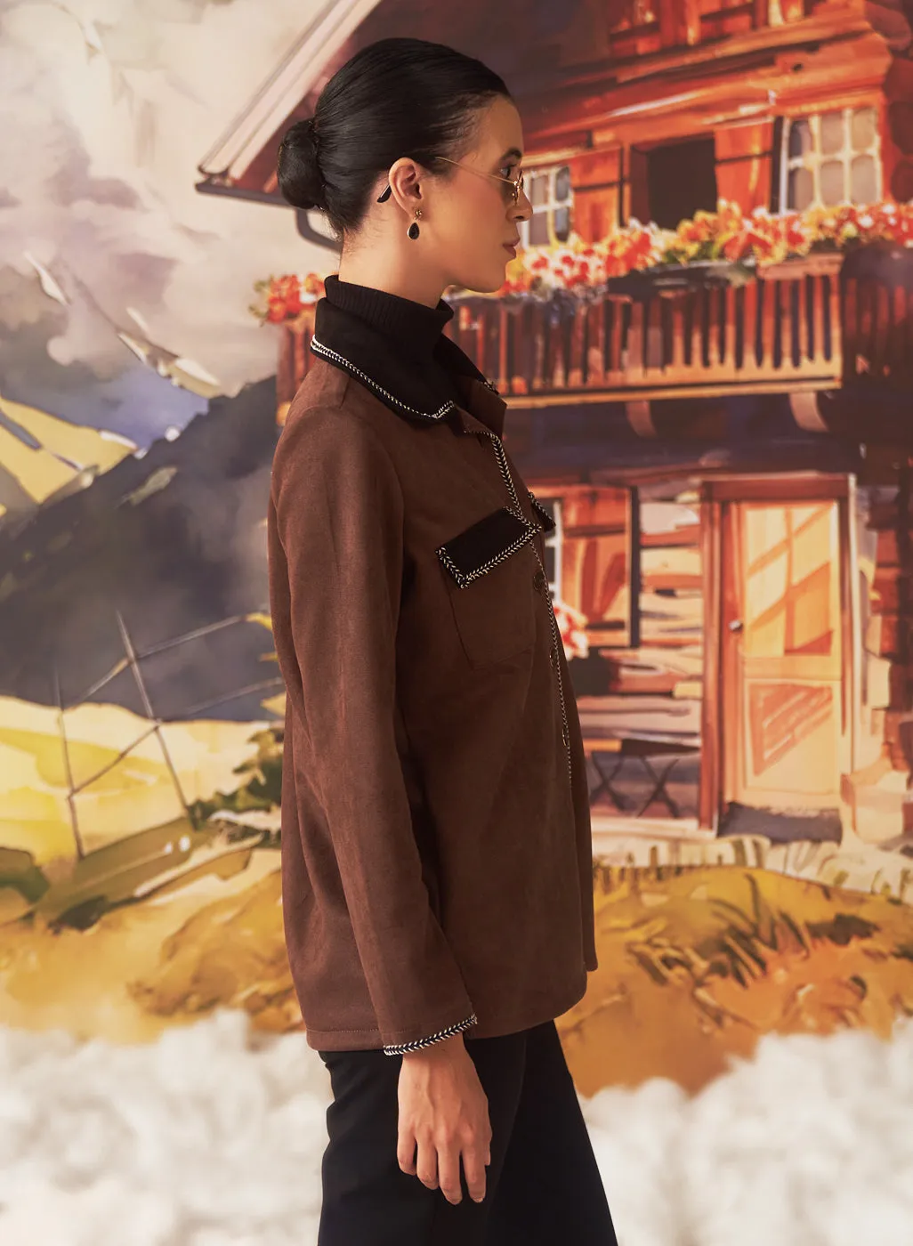 Mia Brown Monochrome Suede Shacket for Women
