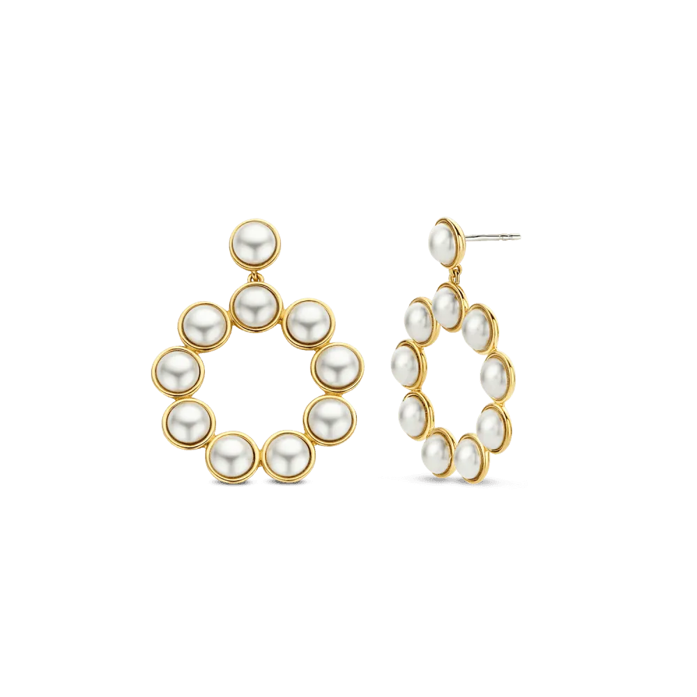 Pearl Circle Drop Earrings - Gold - 7905YP