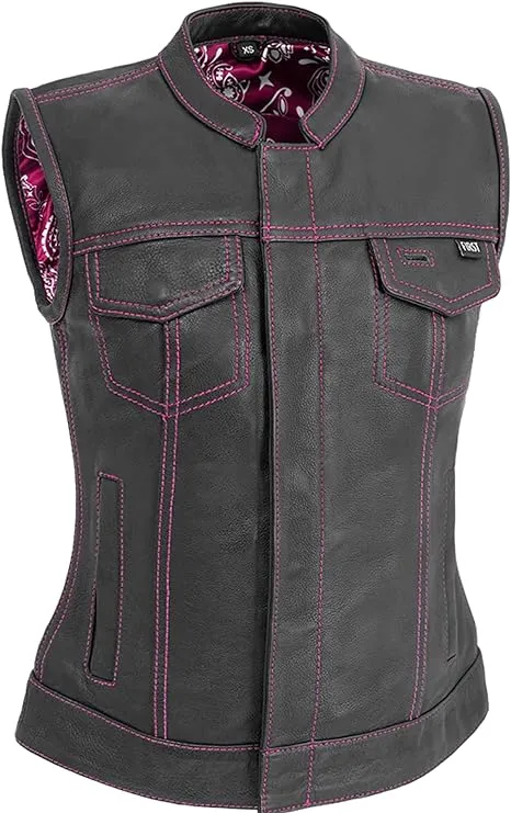 PINK FIL022PINK - Women's Club Style Motorcycle Leather Vest