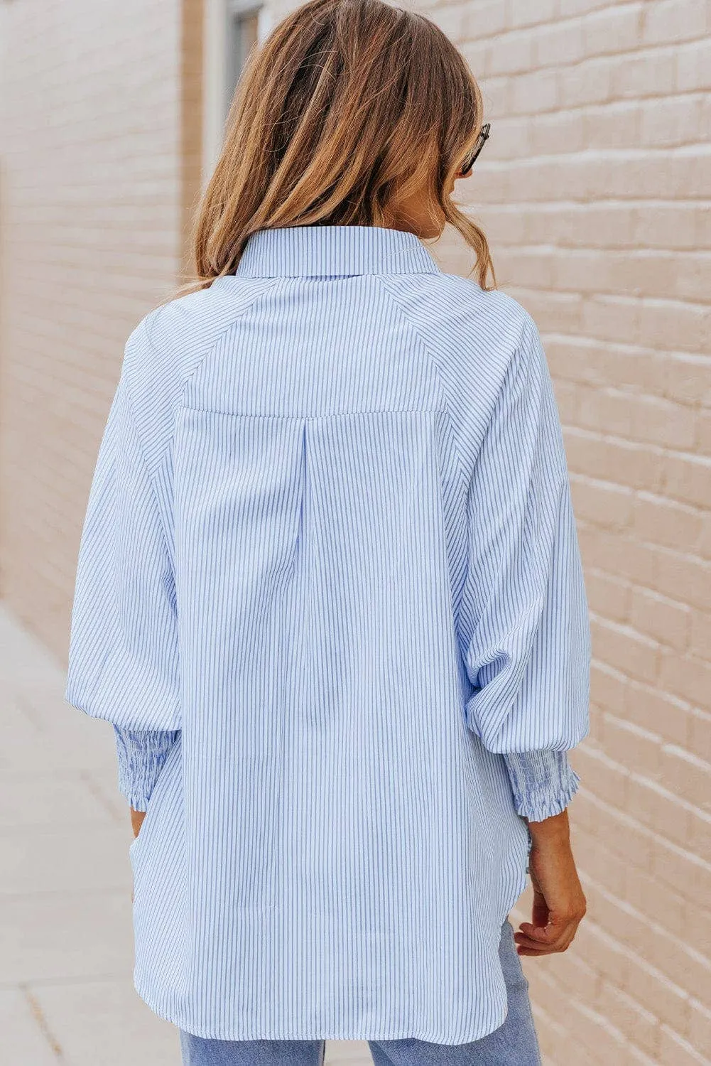 Pink Striped Cinched Sleeve Top