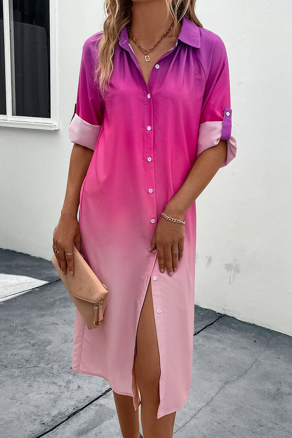 Playing The Game Purple To Pink Gradient Long Sleeve Shirt Dress