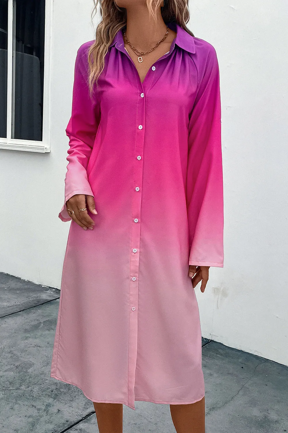 Playing The Game Purple To Pink Gradient Long Sleeve Shirt Dress
