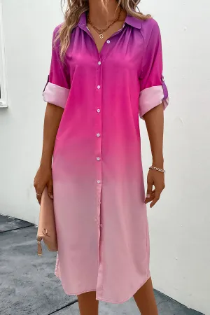 Playing The Game Purple To Pink Gradient Long Sleeve Shirt Dress