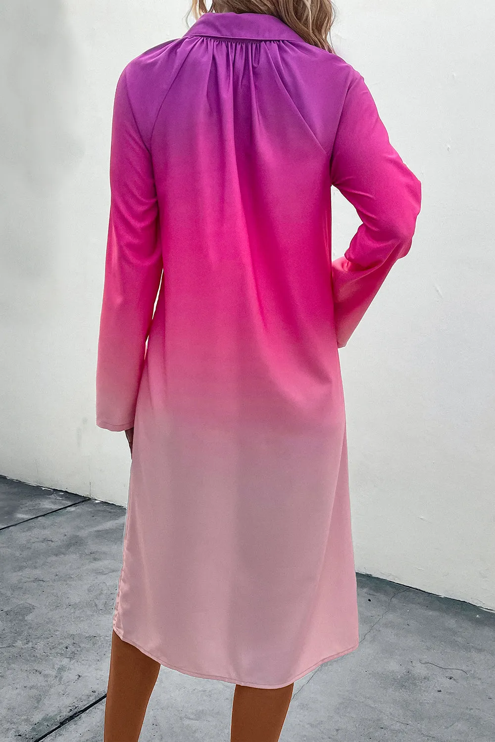 Playing The Game Purple To Pink Gradient Long Sleeve Shirt Dress