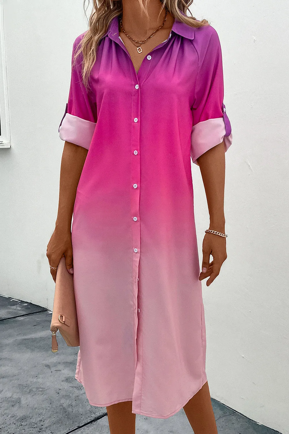 Playing The Game Purple To Pink Gradient Long Sleeve Shirt Dress