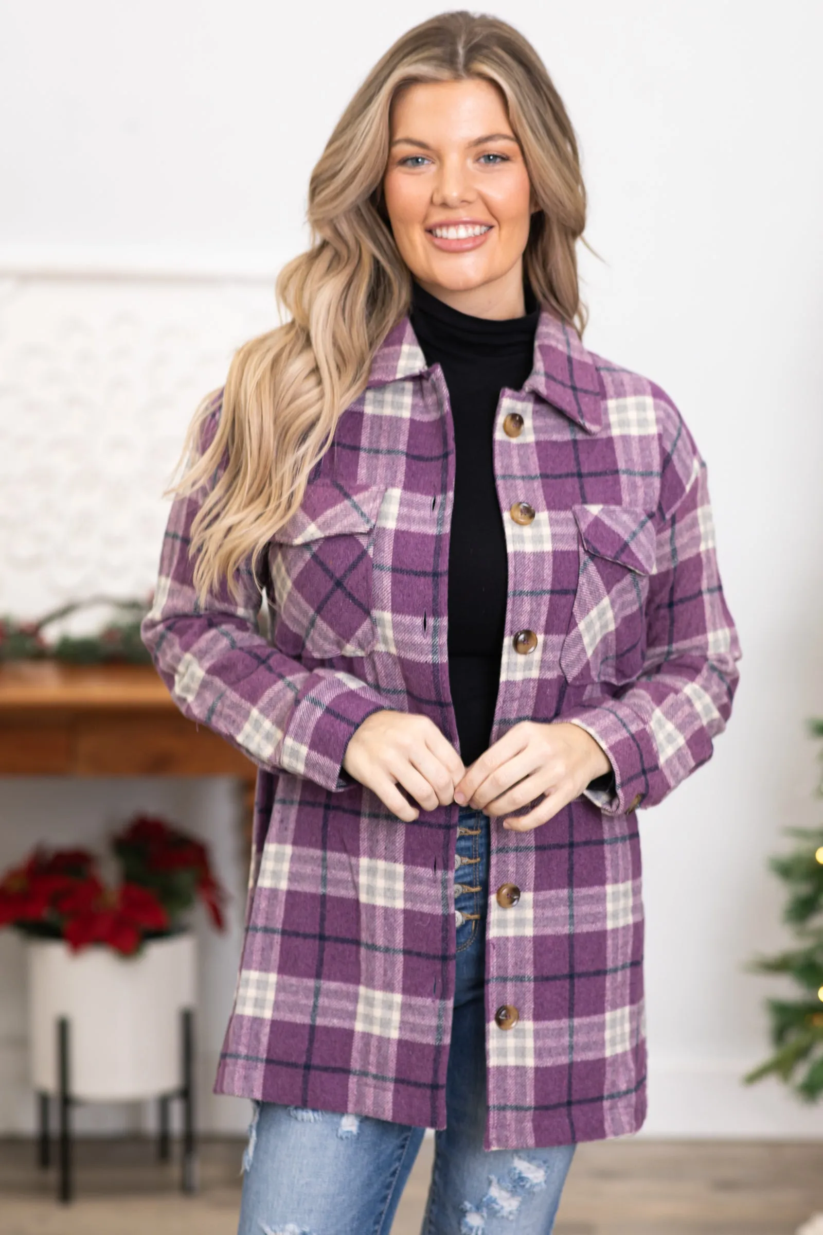 Purple Plaid Shacket