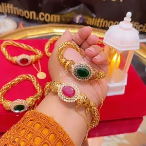 Red and Green Stone Circular Bracelet with Sona Polish