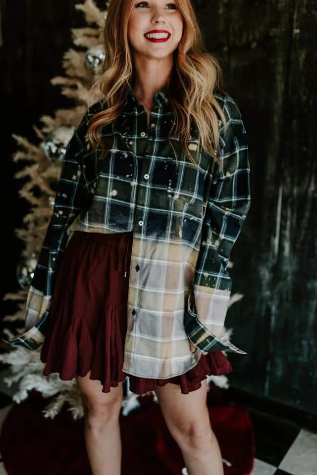 Southern Bliss Bleached Plaid Dipped Shacket