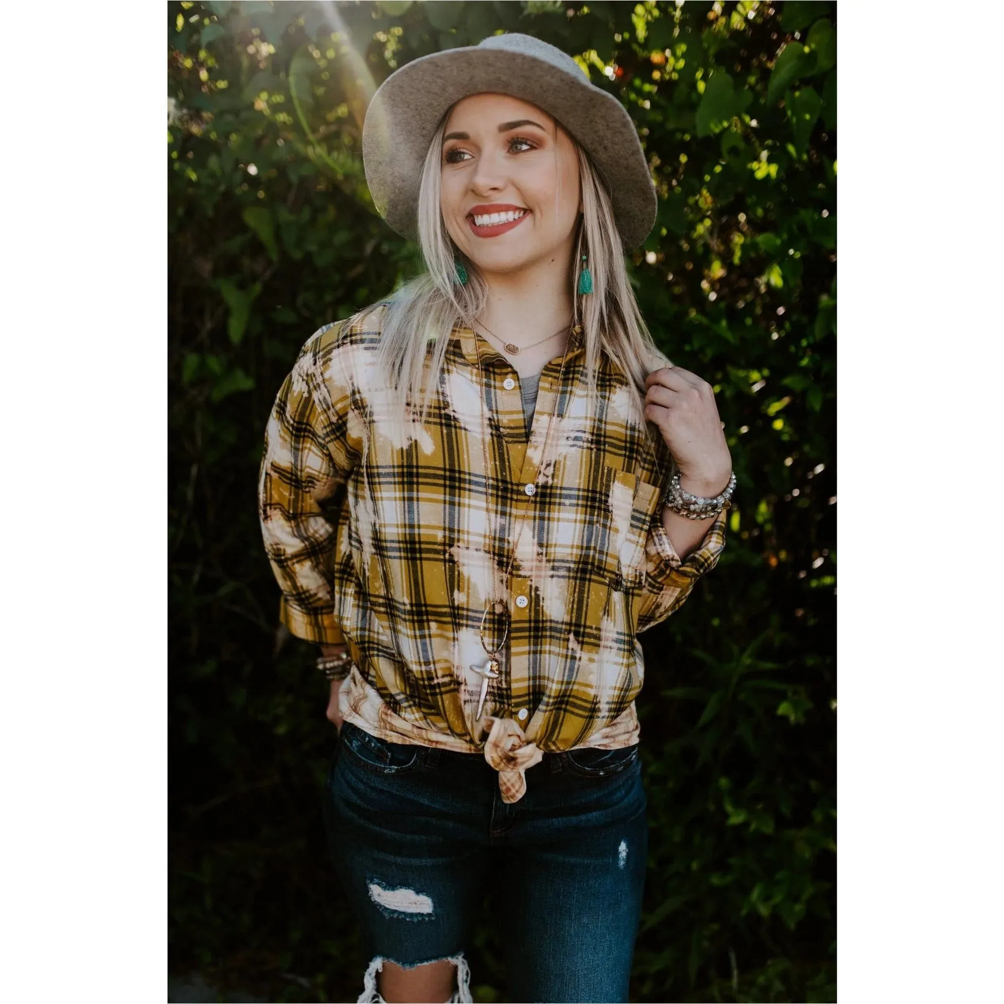 Southern Bliss Bleached Plaid Dipped Shacket