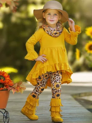 Sunflower Leopard Print Tunic, Legging And Scarf Set