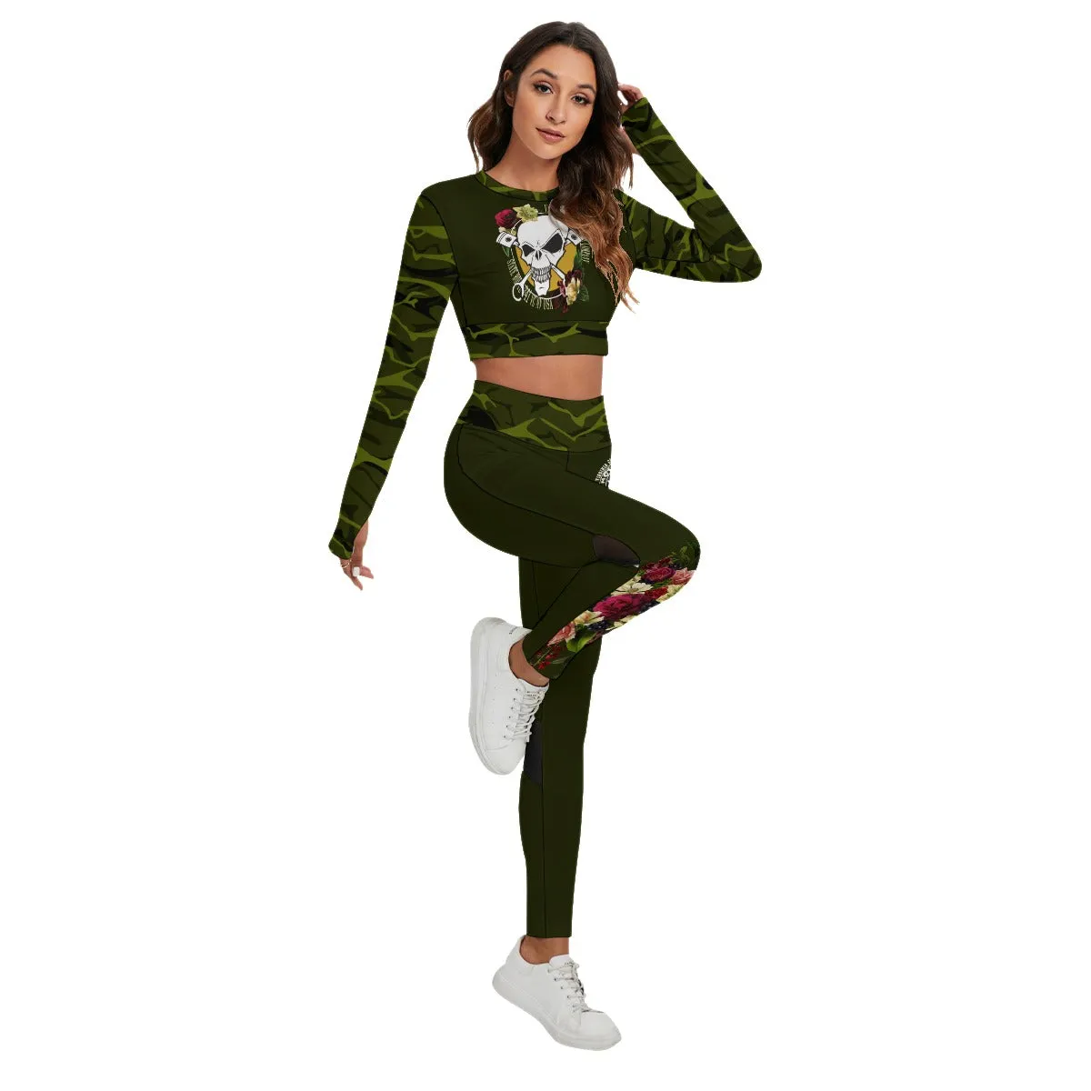 Teens Skull & Piston Sport Set With Backless Top And Leggings