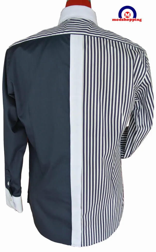 Vintage Style Roger Daltrey Navy Blue & White Button Down Shirt