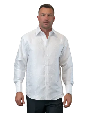 White Men's Fancy Casual Long Sleeves Shirt With Cufflink Regular-Fit