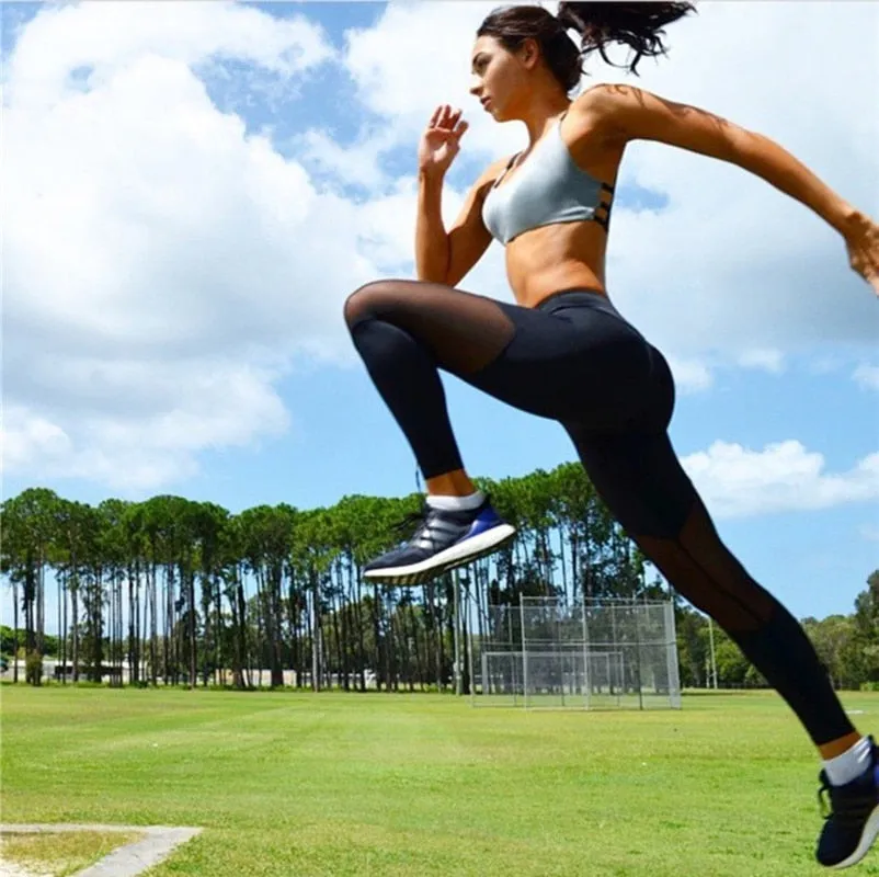 Wjczt Hot Women Leggings Net Yarn Splicing Color Women Leggins Pants Capri Breathable Mesh Sexy Female Leggings Jeggings