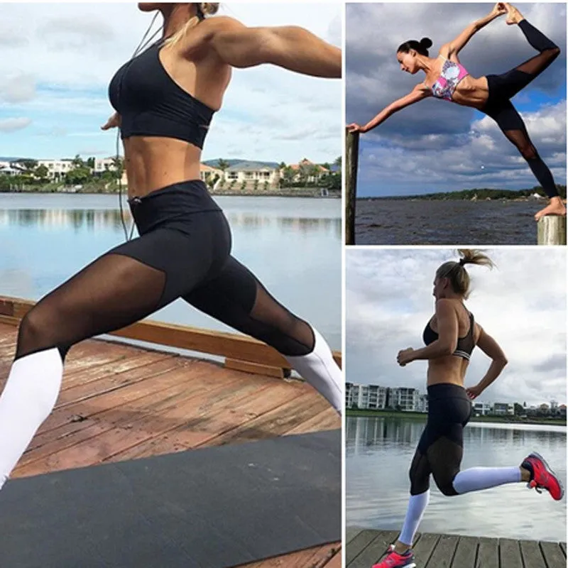 Wjczt Hot Women Leggings Net Yarn Splicing Color Women Leggins Pants Capri Breathable Mesh Sexy Female Leggings Jeggings