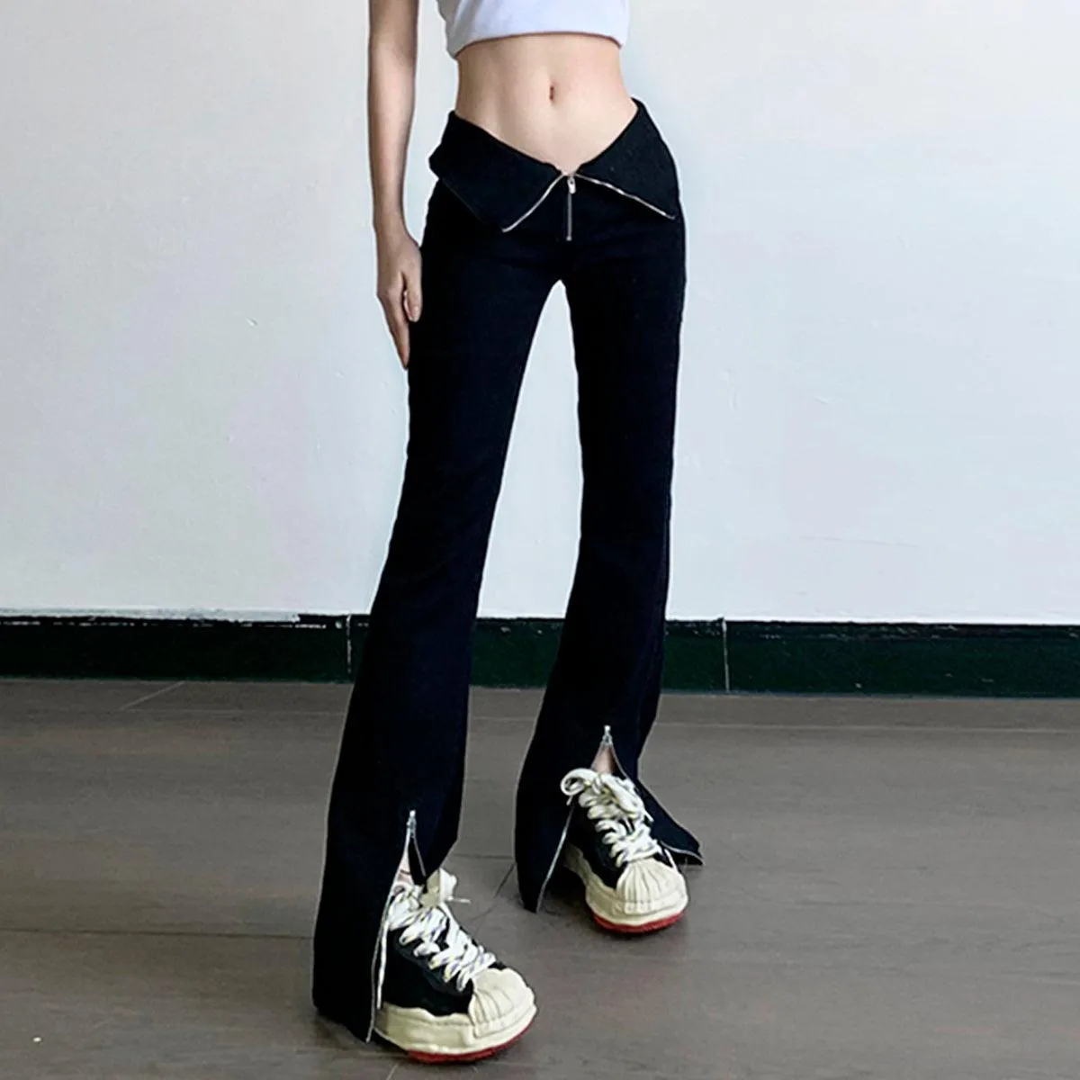 Zip Girl Flare Black Jeans