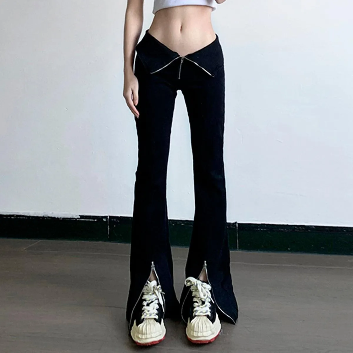 Zip Girl Flare Black Jeans